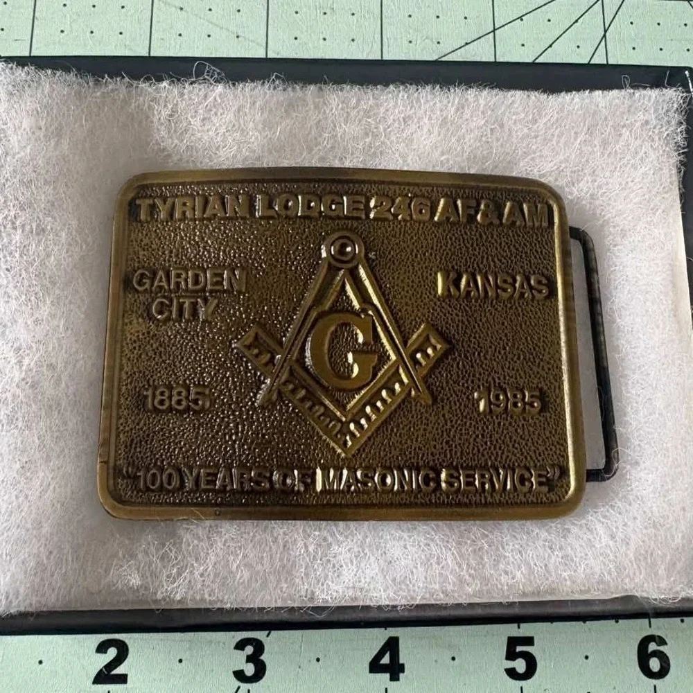 Vintage Tyrian Lodge 246 Masonic Centennial Belt Buckle Garden City Kansas 1985